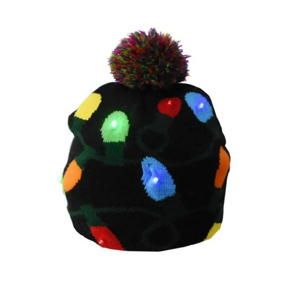 Unbranded Other - 🎄Black Light Up Pompom Hat LED Christmas Lights